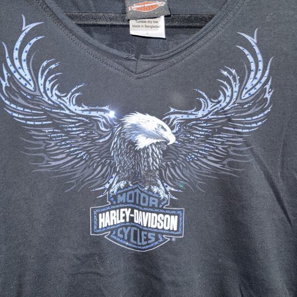 Y2K Harley Davidson Women’s Illinois Eagle Bedazzled Shirt Size Large - Picture 2 of 5